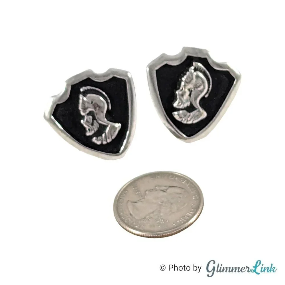Vintage Roman Legionnaire Centurion Crenulated Shield Silver Tone Cufflinks